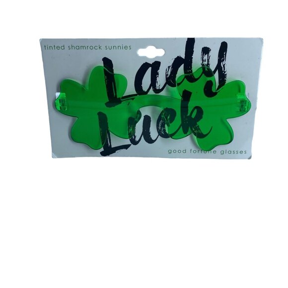 Lady Luck Green Tinted Shamrock 4 Leaf Clover Sunglasses NEW St. Patrick's Day - Picture 1 of 3